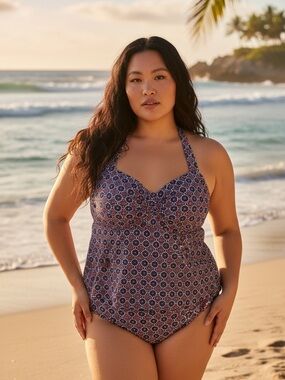 Old Navy NWT Burgundy Navy Printed Halter Two Piece Tankini Swimsuit Size 3X